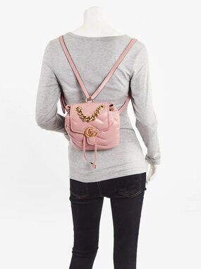 Gucci Pink Quilted Leather Marmont Backpack Bag